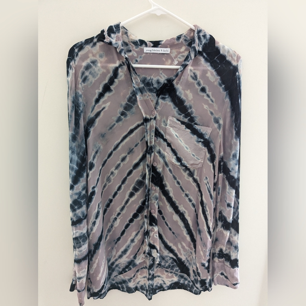Young Fabulous & Broke Button Down Tie Dye Long Sleeve Shirt Size M